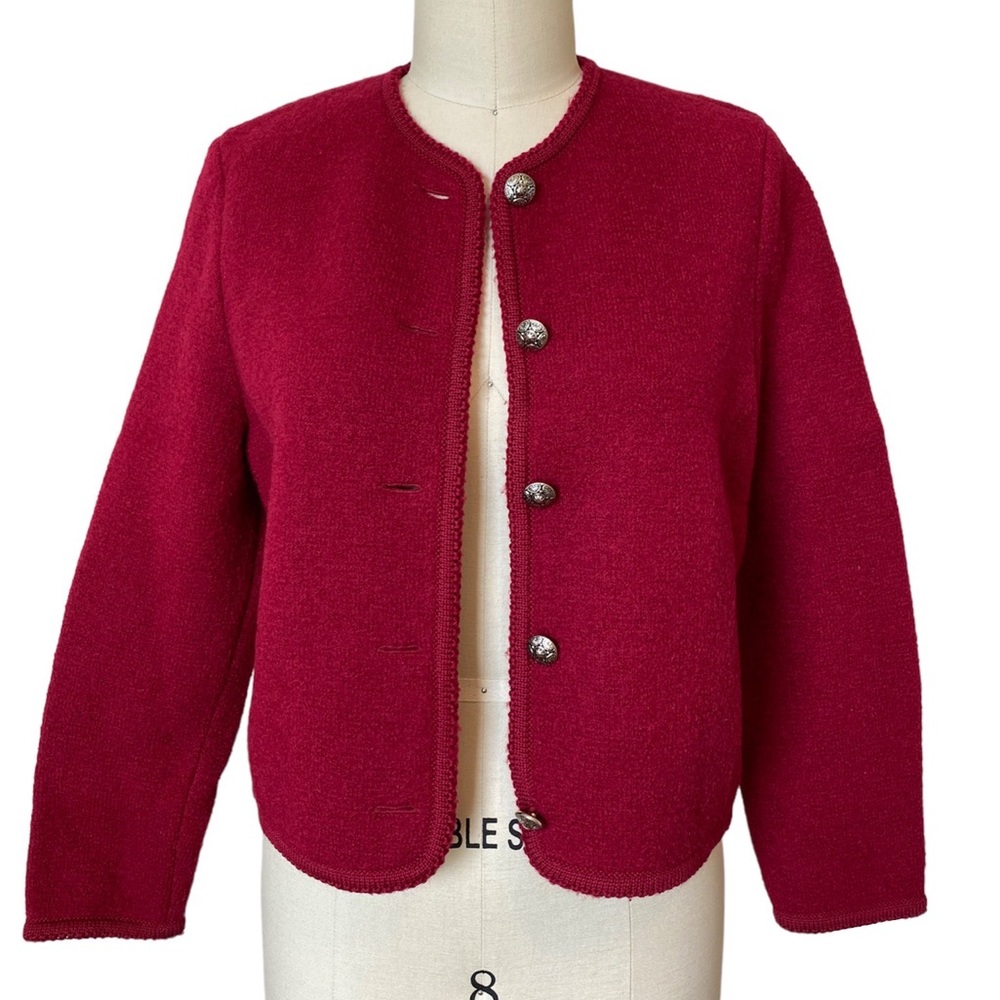 Vintage EUC 80’s CARROLL REED Wool Cropped Cardigan Sweater Small Red